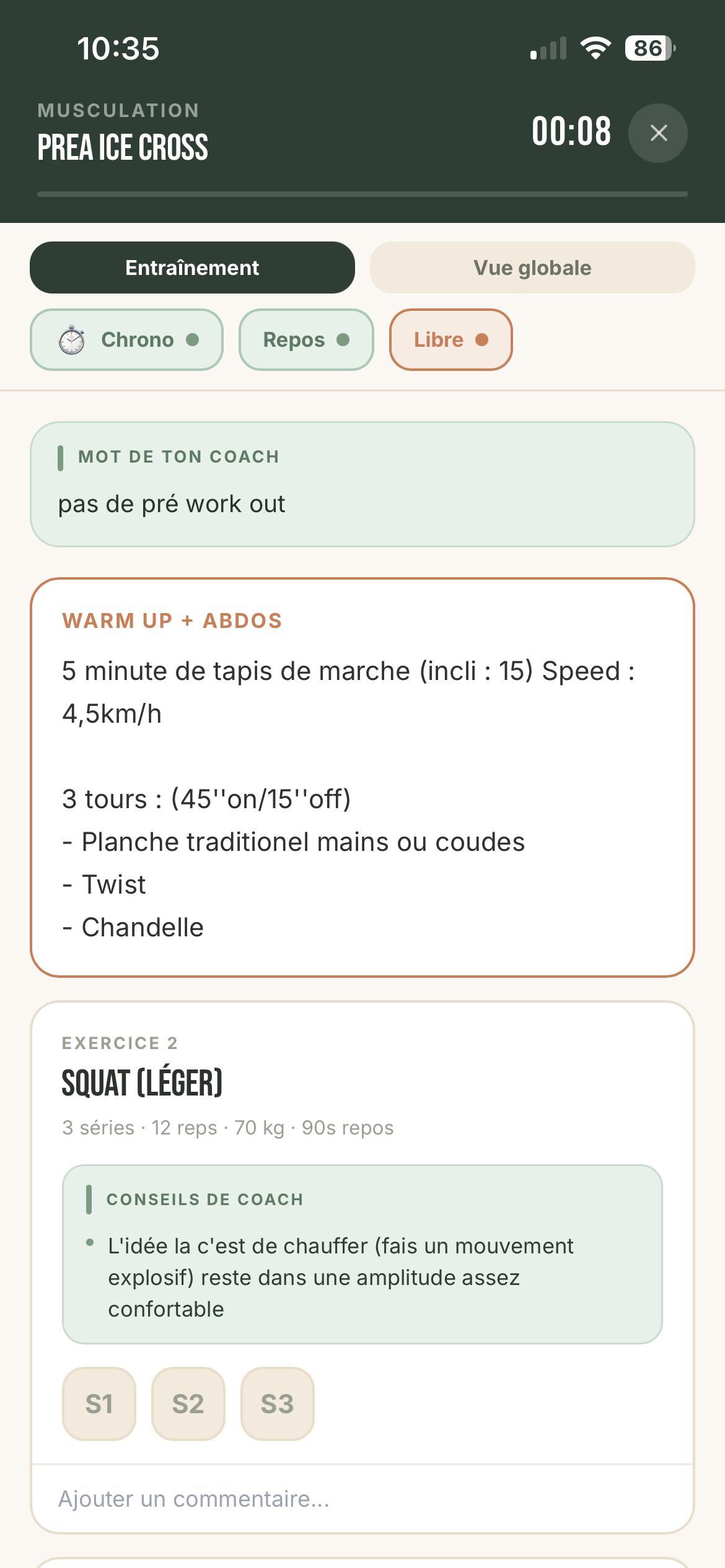 App Studio Gym 360 — Séances du jour